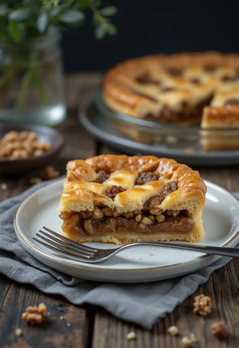 Szeletelésre kész, rácsos pite a tepsiben, dióval és almával töltve