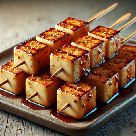serpenyőben aranysárgára sült tofu kockák közelről