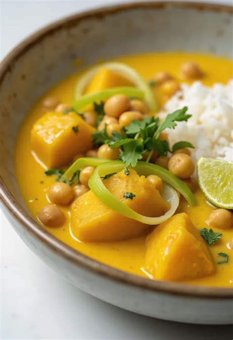 Édesburgonyás zöldséges curry tálban friss korianderrel