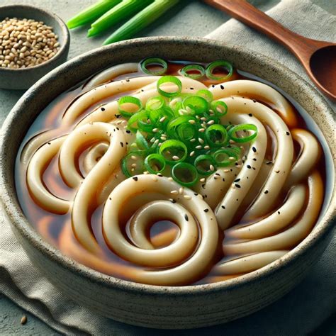 Tál udon leves, benne tésztával, zöldhagymával, halpogácsával és tofudarabokkal