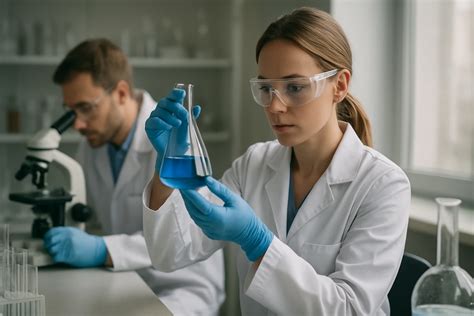 Kémikus laboratóriumban, kémcsővel