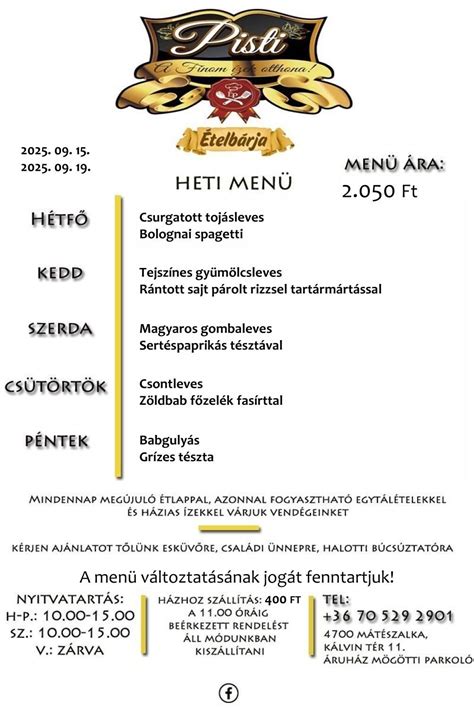 Pisti Ételbárja ételválasztékát bemutató kép