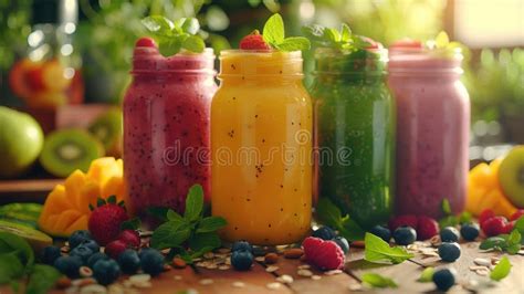 Variety of colorful smoothies