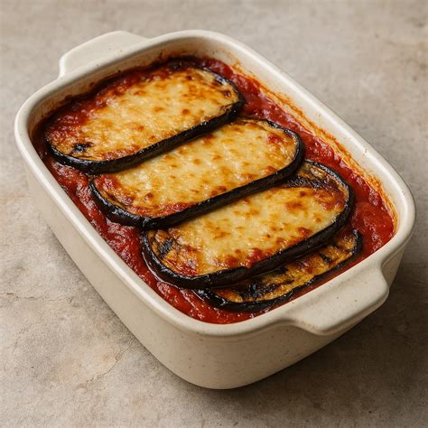 rétegezett vegán padlizsán parmigiana jénai tálban