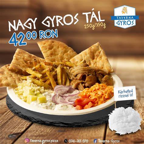 A Dombóvár Gyros Grill Büfé logója és a friss gyros tál