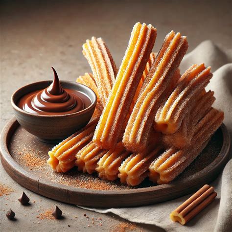 Churros fahéjas cukorba forgatva, csokoládéöntettel