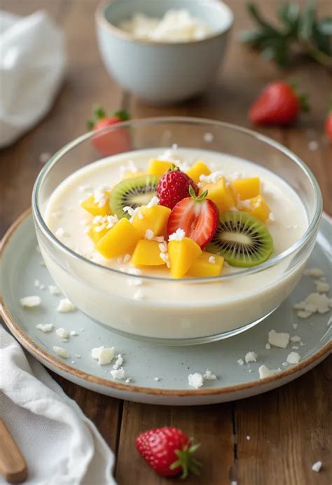 egy tálka kókuszos puding friss kókuszreszelékkel díszítve