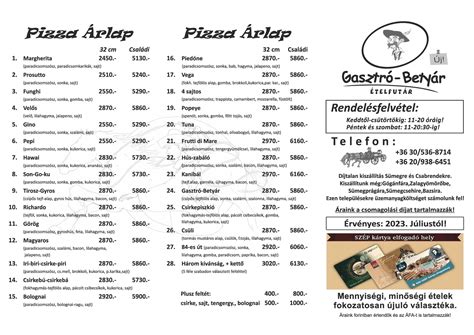 Gasztró Betyár pizza választék