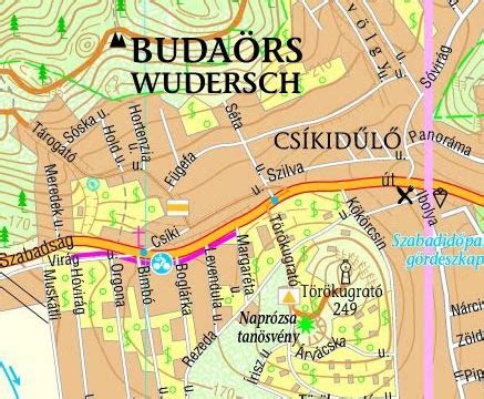 Budaörs térképe a főbb utcák és a Garfildo Pizzéria feltüntetésével
