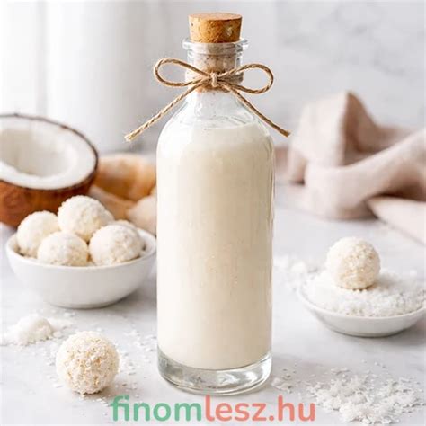 egy üveg házi kókuszos likőr ünnepi díszítésben