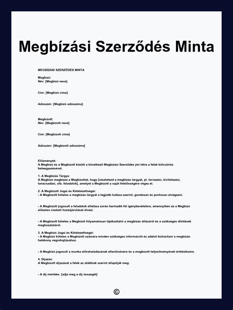 A megbízási szerződés kötelező tartalmi elemei