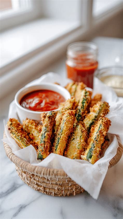 Homemade zucchini fries with various sauces