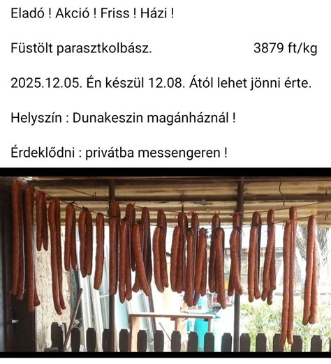 Tálalásra kész házi parasztkolbász