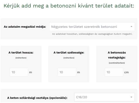 Beton anyagszükséglet számítás