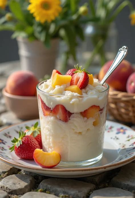 Babapiskótás puding tejszínhabbal és gyümölcsökkel díszítve