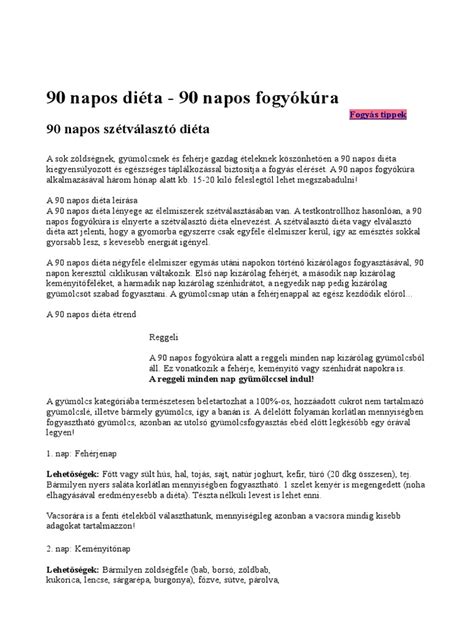 A 90 napos diéta fő elveit bemutató infografika