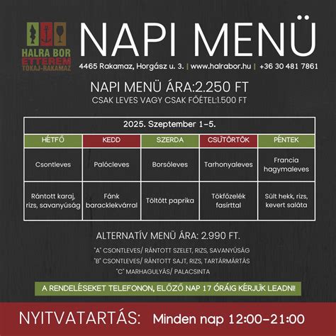 Példa Halra Magyar Halra Bor Bisztró étlapjára