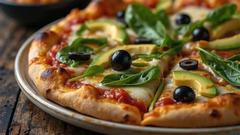 egy tányér diétás pizza friss zöldségekkel és sovány feltétekkel