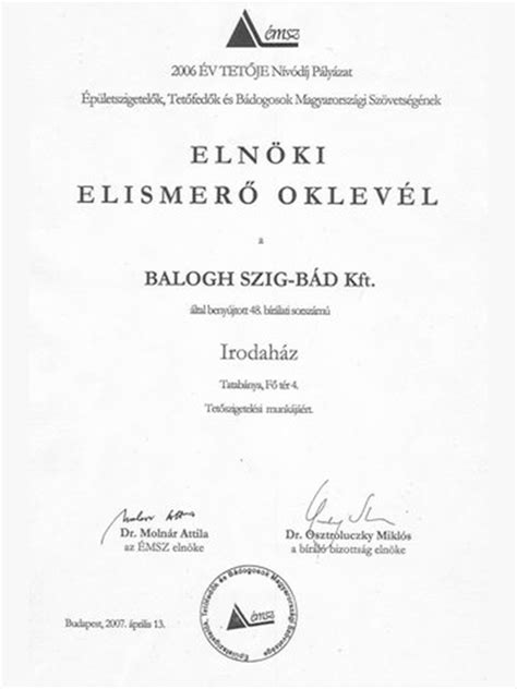 Minőségi tanúsítványok diagram