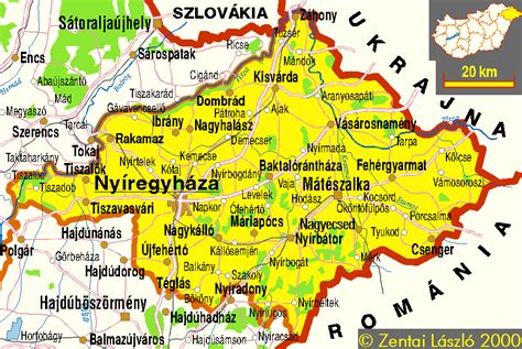 A Nyírség tájegysége és a népzenei gyűjtés helyszínét jelző térkép