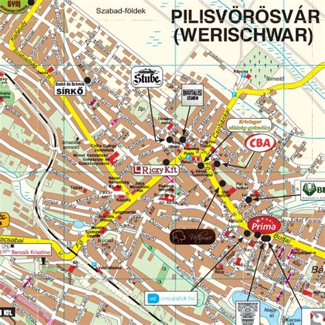 Pilisvörösvár térkép, megjelölve a Gondola Pizzéria helyét