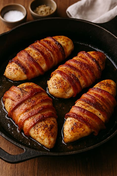 Sült bacon és csirkemell egy serpenyőben
