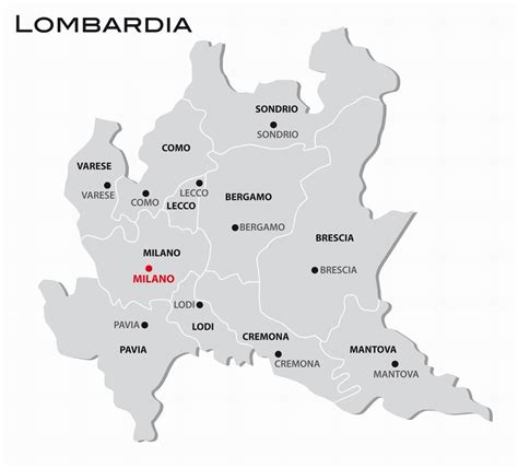Olaszország térkép, kiemelve Lombardia, Veneto és Piemont tartományokat