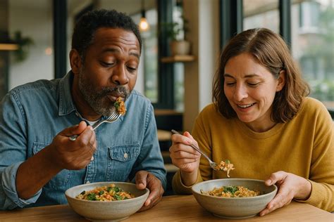 People enjoying a healthy meal with plant-based ingredients
