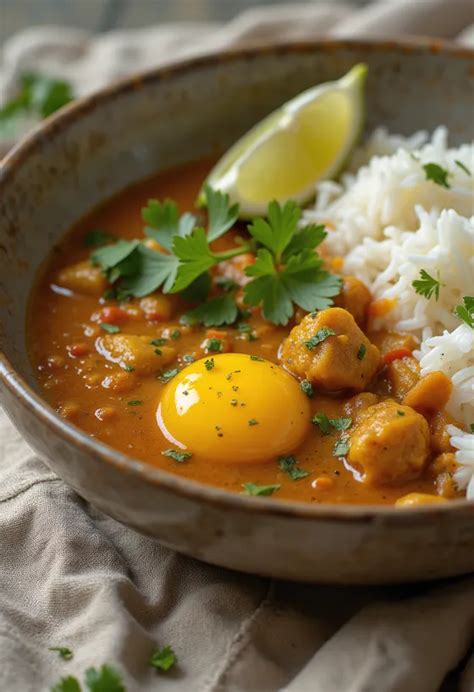 Massaman curry tálalva rizzsel és friss korianderrel