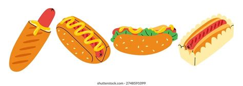 Különböző hot dog variációk illusztrációja