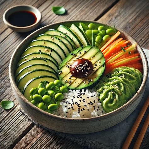 Színes sushi bowl friss zöldségekkel és avokádóval rizs nélkül