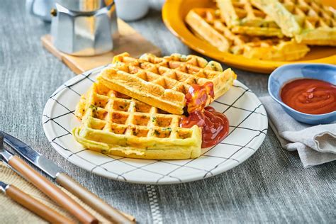 Csirkés gofri gazdag reggeli asztalon