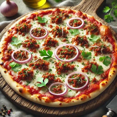 Csülkös pizza tányéron, friss fűszerekkel
