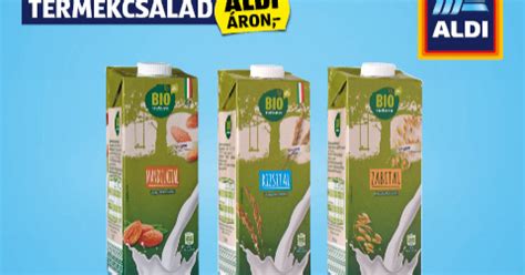 Különböző típusú növényi italok az Aldi polcain