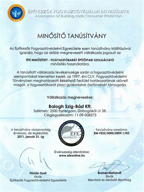 Minőségi tanúsítványok