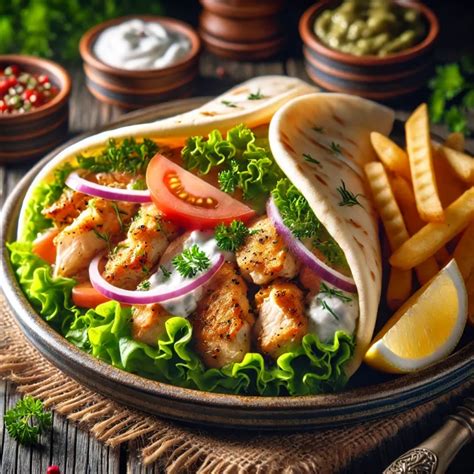 friss zöldségekkel és szósszal teli gyros pita