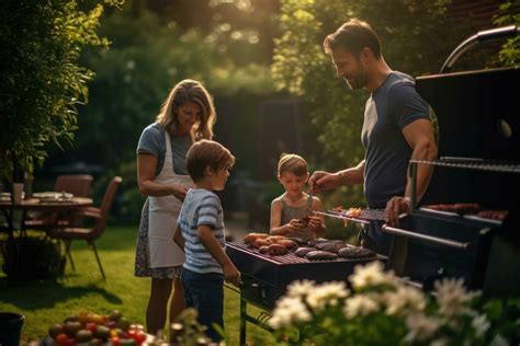 A family enjoying a barbecue in a garden