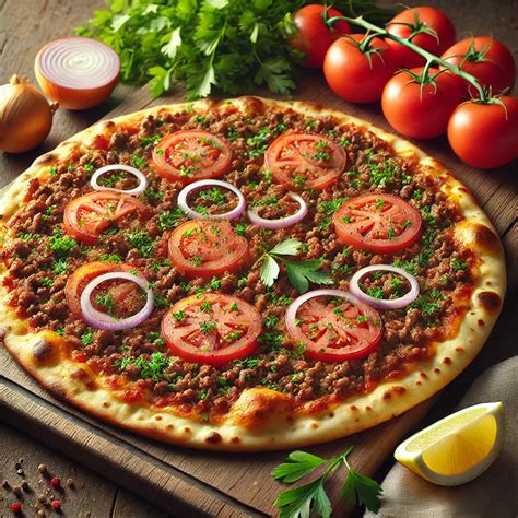 Lahmacun friss zöldségekkel és citrommal