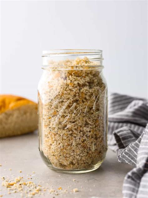 Homemade paleo breadcrumbs in a jar