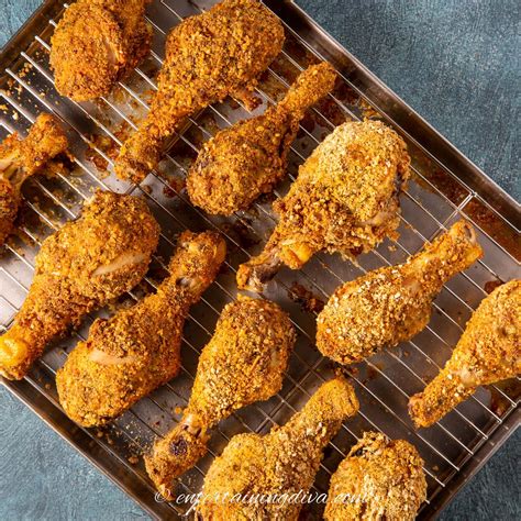 Oven baked breaded meat on a tray