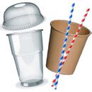 Áttetsző, papíralapú poharak és szívószálak