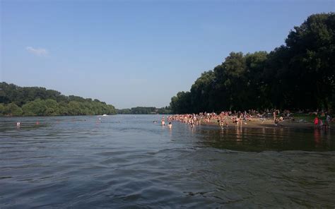 Dunabogdányi szabadstrand a Duna partján, napsütésben