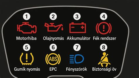 Autó műszerfal hibajelző lámpái