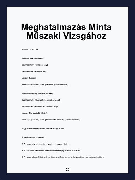 Műszaki vizsgához szükséges dokumentumok listája