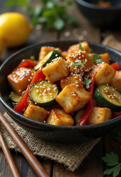 Wokban készült tofu és zöldségek