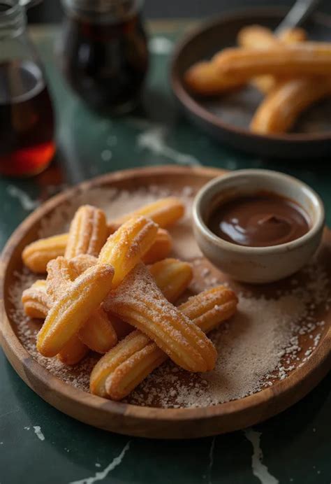 Churros tálalása csokoládéval és kávéval
