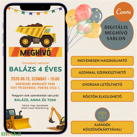 Canva felületén készült, szerkeszthető születésnapi meghívó