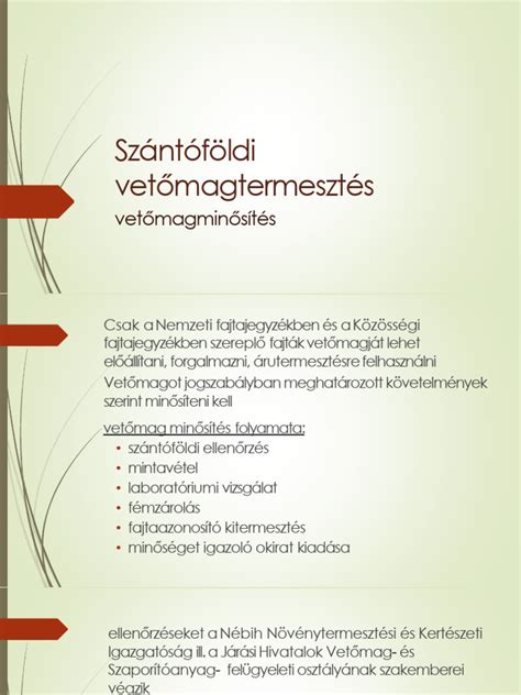 Vetőmag minősítés folyamatábrája