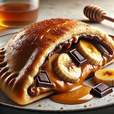 egy tányérra tálalt édes calzone mogyorókrémmel és gyümölccsel