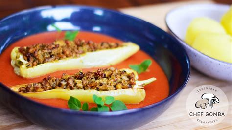 Vegán töltött paprika színes zöldségekkel